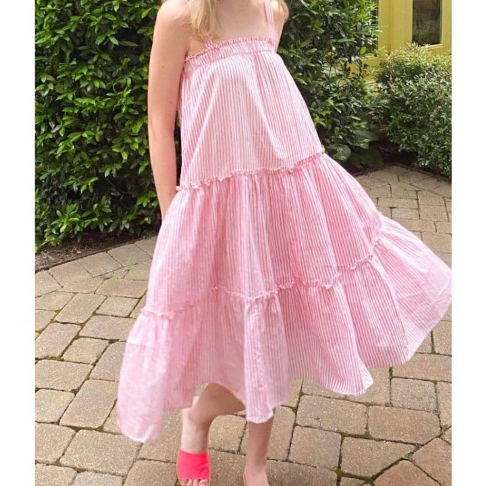 Grace Holiday Pink and White Stripe Tiered Dress NWT Sz. XS